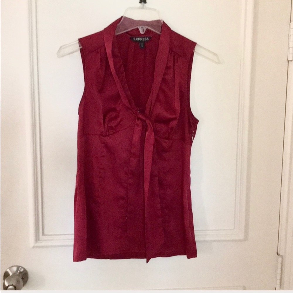 Express Red Satin Sleeveless Top with Tie